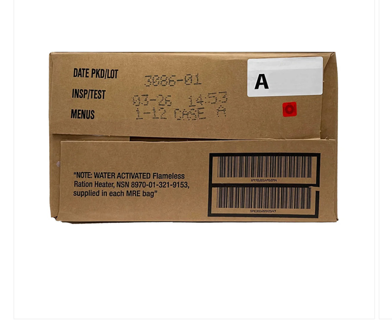 Military MRE Menu A/B 12 PK Meal 2025 Inspection Date