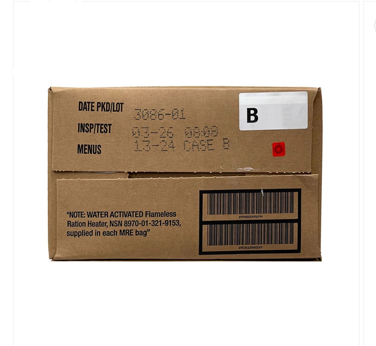 Military MRE Menu A/B 12 PK Meal 2025 Inspection Date
